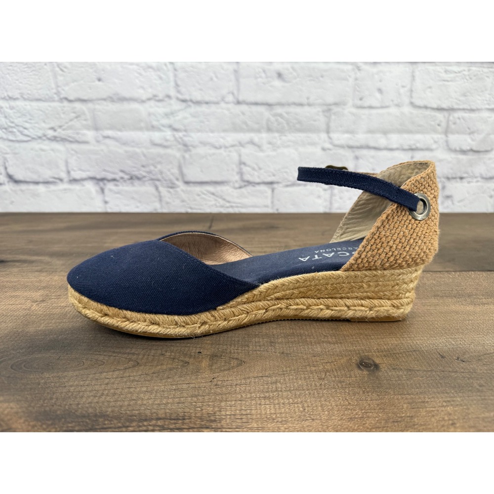 VISCATA Navy Canvas Espadrille Wedge Sandals with Ankle Strap - Picture 9 of 9